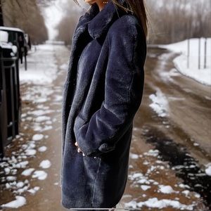 Burberry Women's "Tenbridge" Dark Blue Faux-Fur Coat Size US 6  IT 40